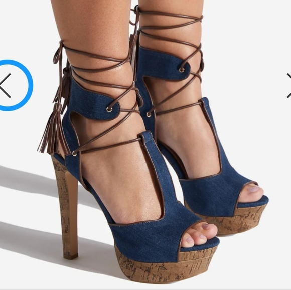 NWOT Adeline Lace Up Heel In Denim - Picture 3 of 9